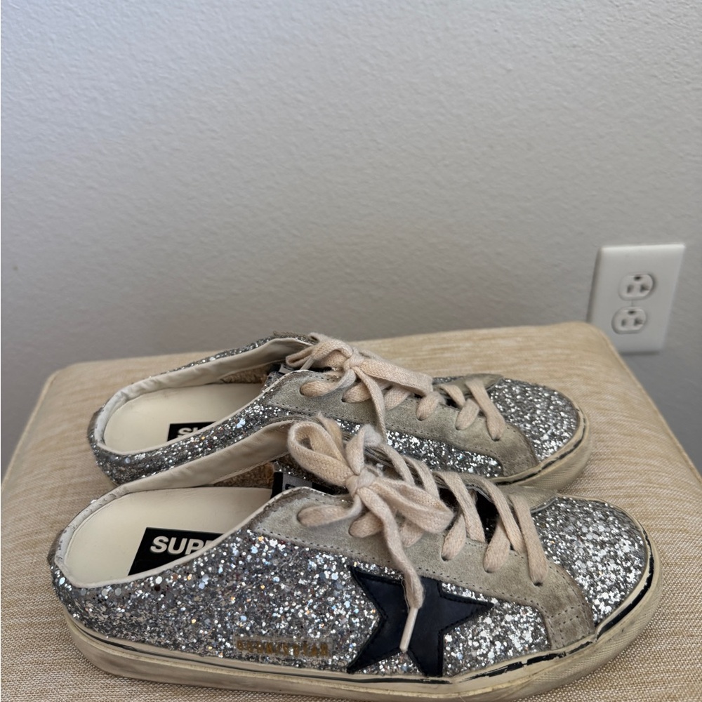 Golden Goose Silver Glitter Sneakers with Black Accents - Picture 3 of 6
